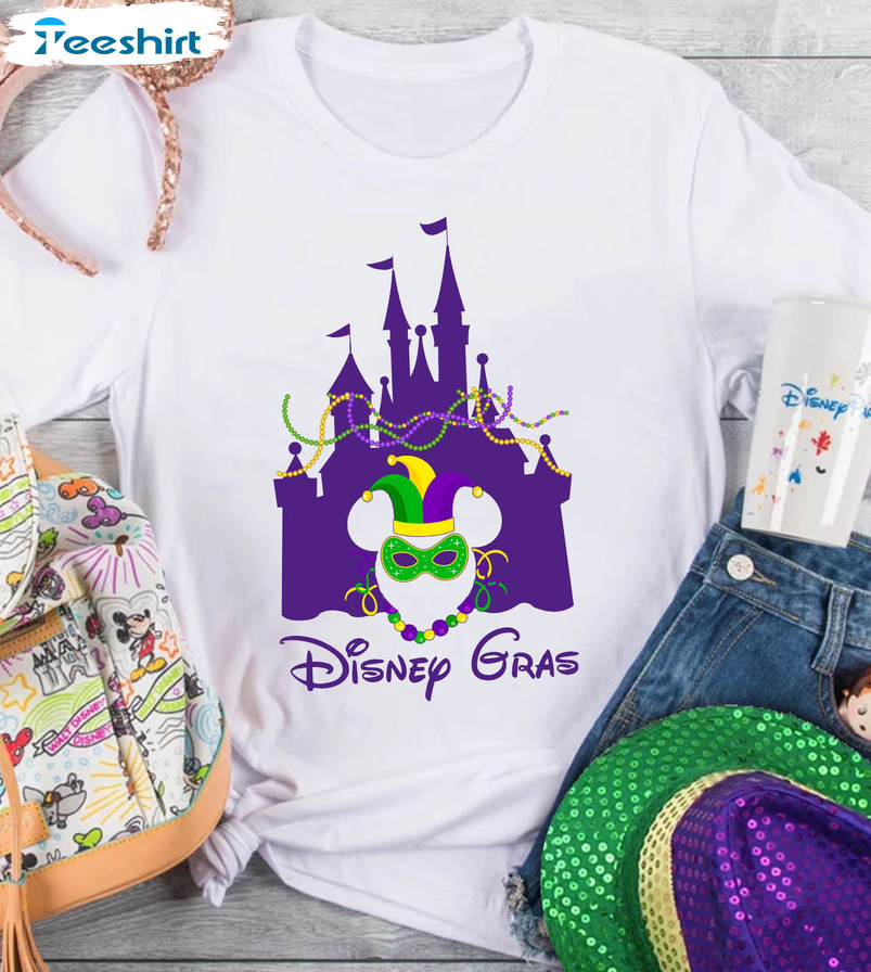 Disney Castle Mardi Gras Shirt, Mickey Mardi Gras Short Sleeve Tee Tops