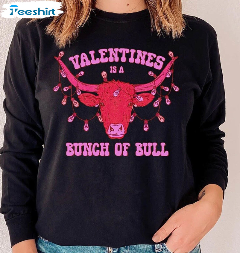 Valentine's Is A Bunch Of Bull Funny Shirt, Valentines Day Unisex Hoodie Long Sleeve