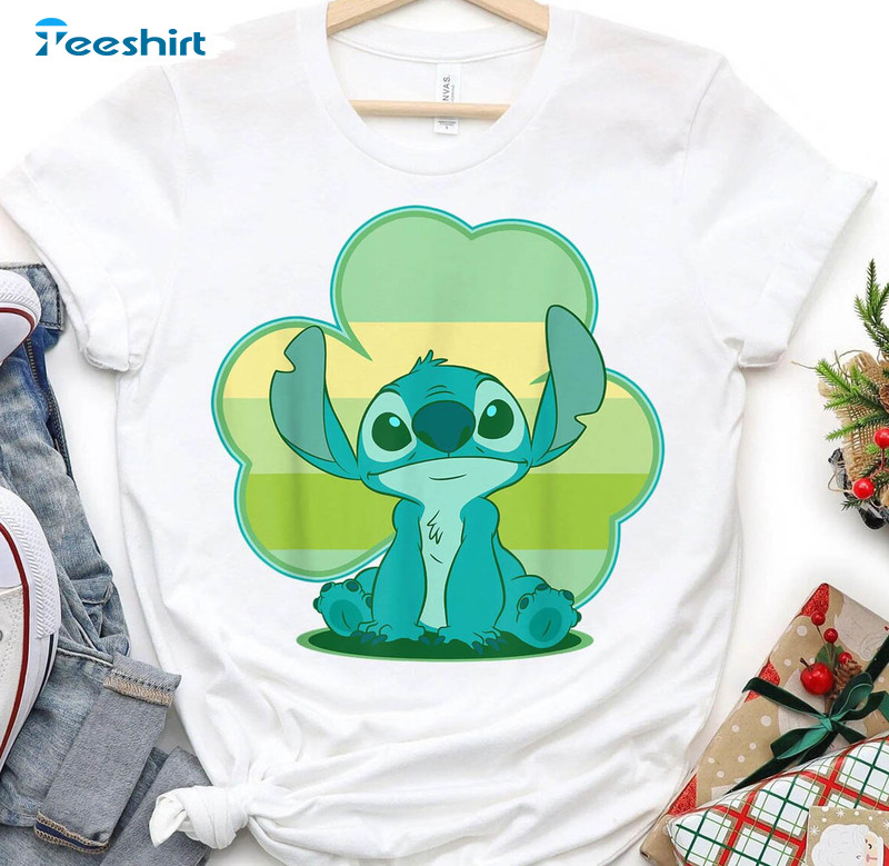 Retro Stitch Shamrock Shirt, Lilo And Stitch Short Sleeve Tee Tops