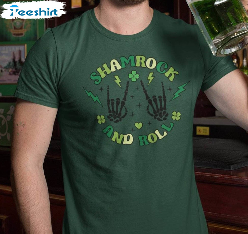 Shamrock And Roll Funny Shirt, St Patricks Day Tee Tops Short Sleeve