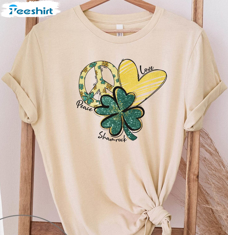 Peace Love Shamrock Shirt, St Patrick's Day Unisex Hoodie Crewneck