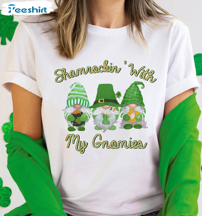 Shamrockin With My Gnomies Shirt, Happy St Patrick's Day Short Sleeve Unisex T-shirt