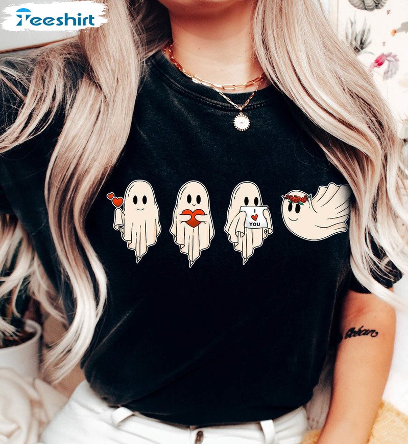 Spooky Ghost Valentine Shirt, Vintage Unisex T-shirt Long Sleeve