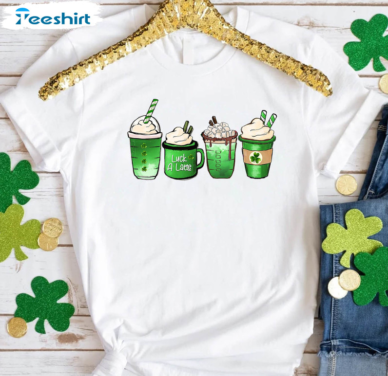 St Patricks Day Coffee Shirt, Luck A Latte Long Sleeve Hoodie