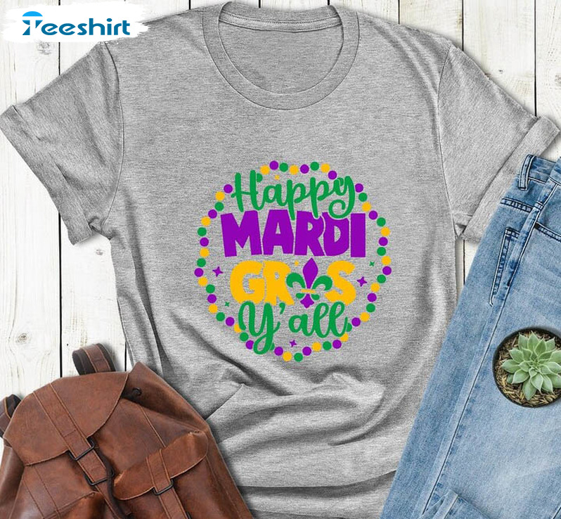 Happy Mardi Gras Carnival Shirt, New Orleans Beads Unisex Hoodie Long Sleeve