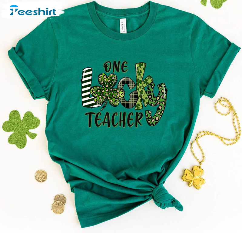 One Lucky Teacher Vintage Shirt, St Patricks Day Unisex Hoodie Long Sleeve