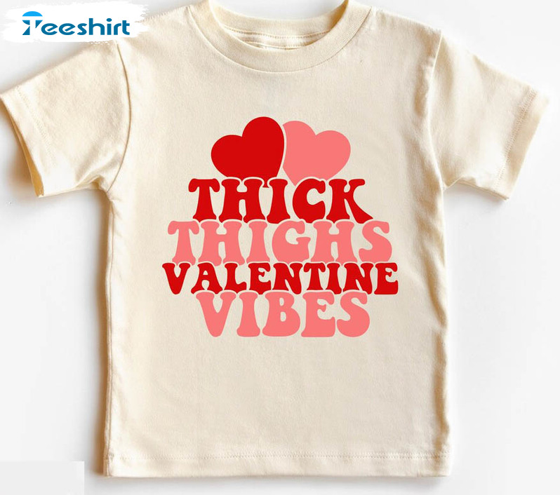 Retro Thick Thighs And Valentine Vibes Shirt, Neutral Boho Hearts Unisex Hoodie Long Sleeve