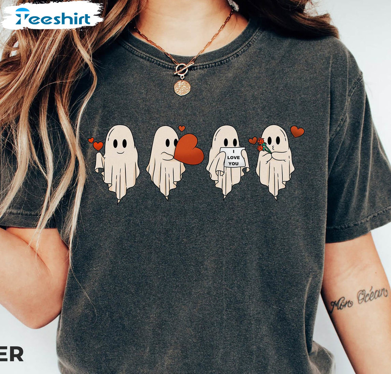 Cute Valentine Ghost Shirt, Funny Valentine's Day Long Sleeve Unisex T-shirt