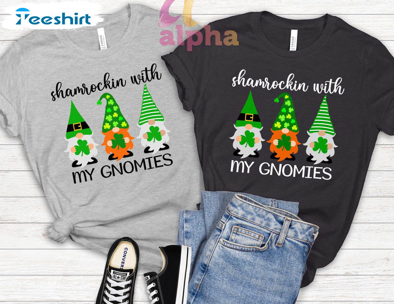 Shamrockin With My Gnomies Trendy Shirt, Vintage Shamrock Unisex Hoodie Crewneck