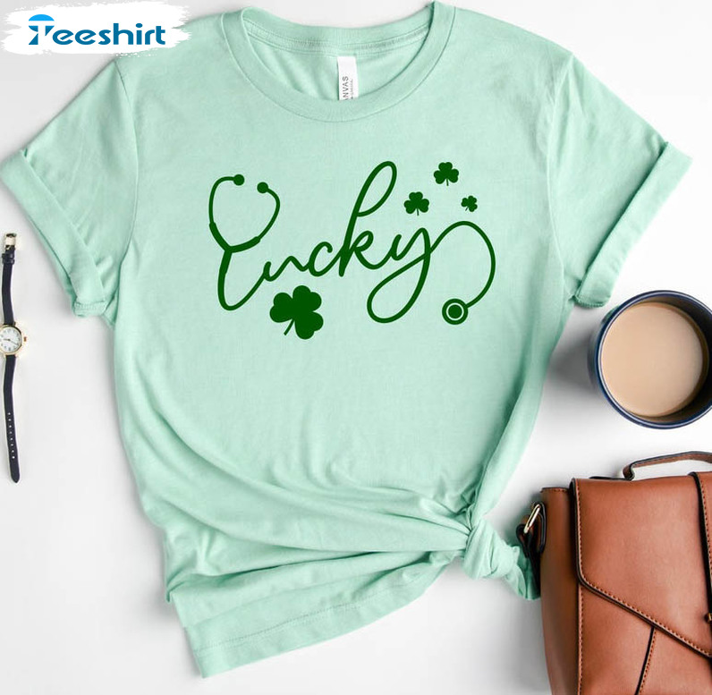 St Patricks Lucky Nurse Shirt, Shamrock Vintage Unisex T-shirt Short Sleeve