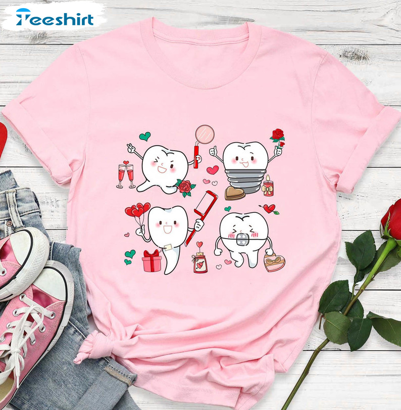 Happy Valentines Dental Teeth Shirt, Dental Squad Unisex T-shirt Crewneck