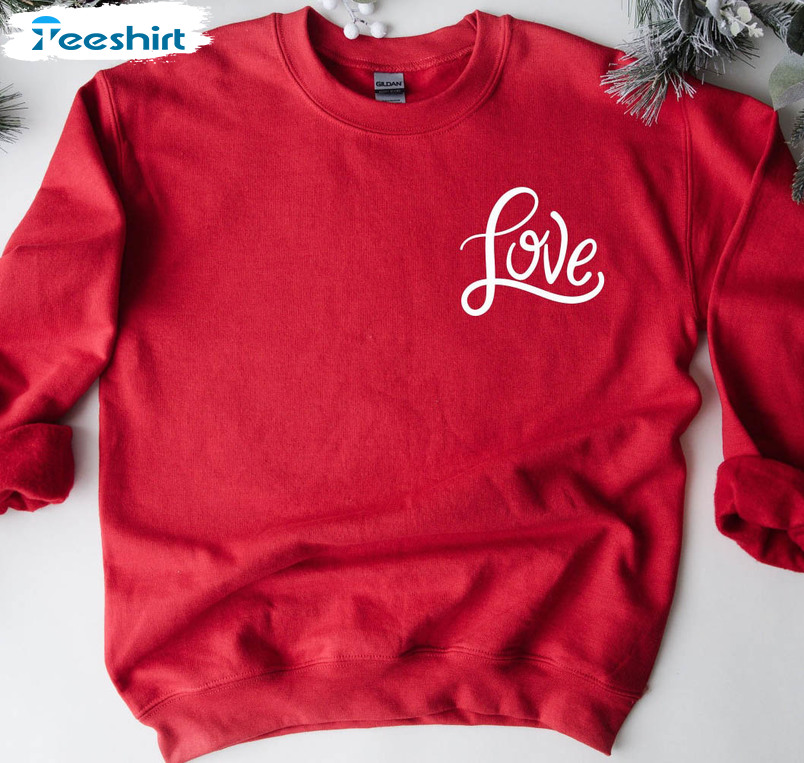 Love Heart Sweatshirt, Heart Arm Patches Cute Short Sleeve Crewneck