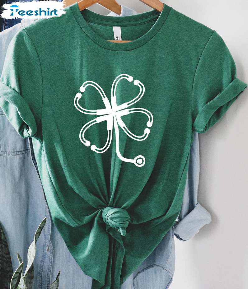 St Patricks Lucky Nurse Vintage Shirt, Shamrock Cute Short Sleeve Sweater