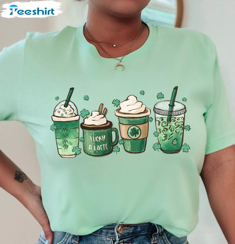 St Patricks Day Latte Shirt, Shamrock Trendy Tee Tops Long Sleeve
