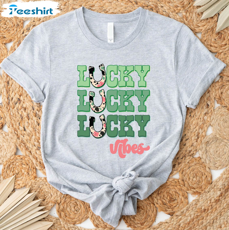 Lucky Vibes Funny Shirt, St Patricks Shamrock Unisex T-shirt Short Sleeve