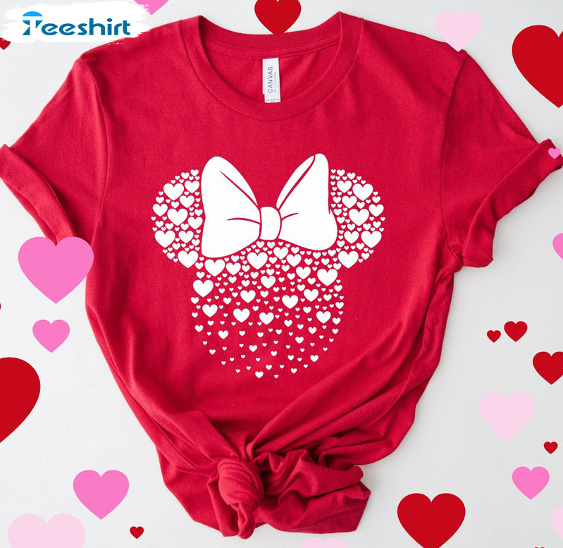 Mickey And Minnie Ears With Heart Shirt, Valentines Day Disneyworld Short Sleeve Tee Tops