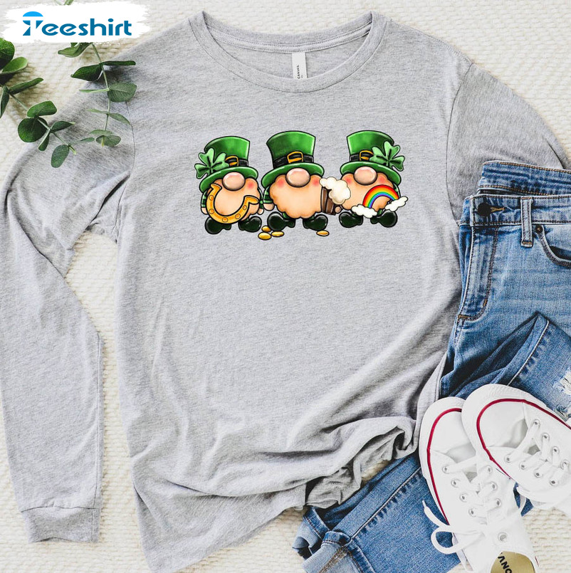 St Patricks Day Gnome Cute Shirt, Shamrock Gnome Long Sleeve Unisex T-shirt