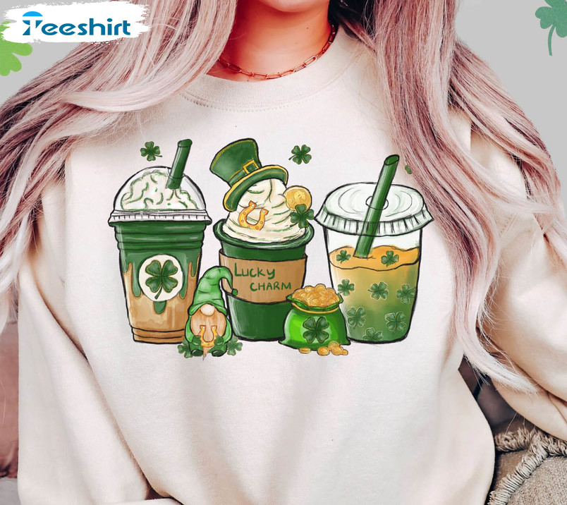 Coffee St Patricks Day Sweatshirt, Trending Lucky Unisex T-shirt Long Sleeve