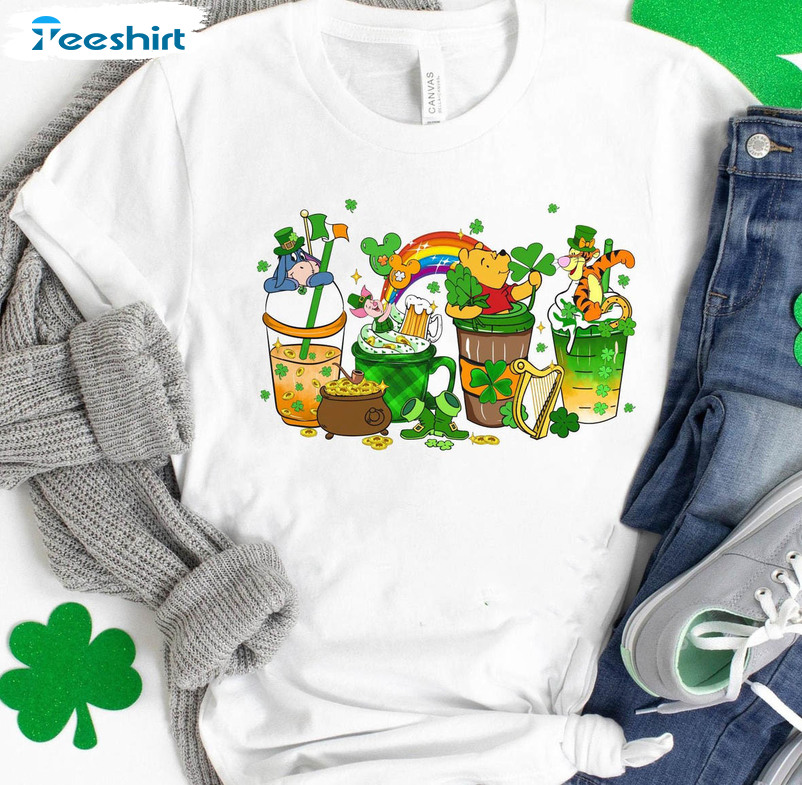 Winnie The Pooh Shirt, St Patricks Day Coffee Long Sleeve Unisex Hoodie