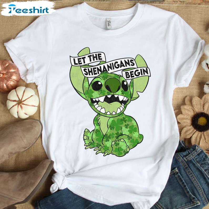 Stitch Patricks Day Funny Shirt, Shenanigans Irish Shamrock Short Sleeve Long Sleeve