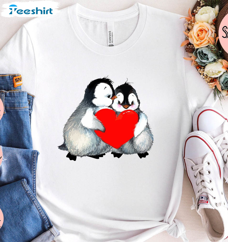 Cute Valentines Day Couple Shirt, Lovely Penguins Unisex Hoodie Long Sleeve