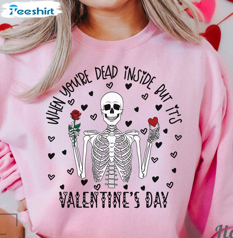 Retro Valentines Skeleton Sweatshirt, Funny Valentines Sweater Unisex Hoodie