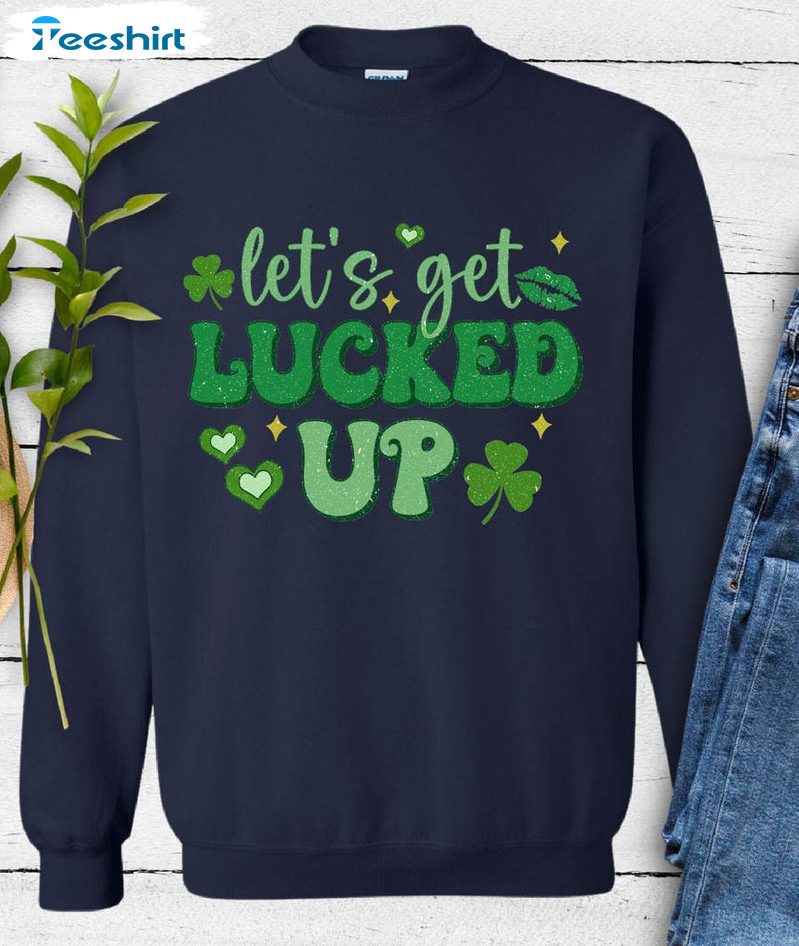 Let's Get Lucked Up Vintage Shirt, St Patrick's Day Shamrock Long Sleeve Tee Tops