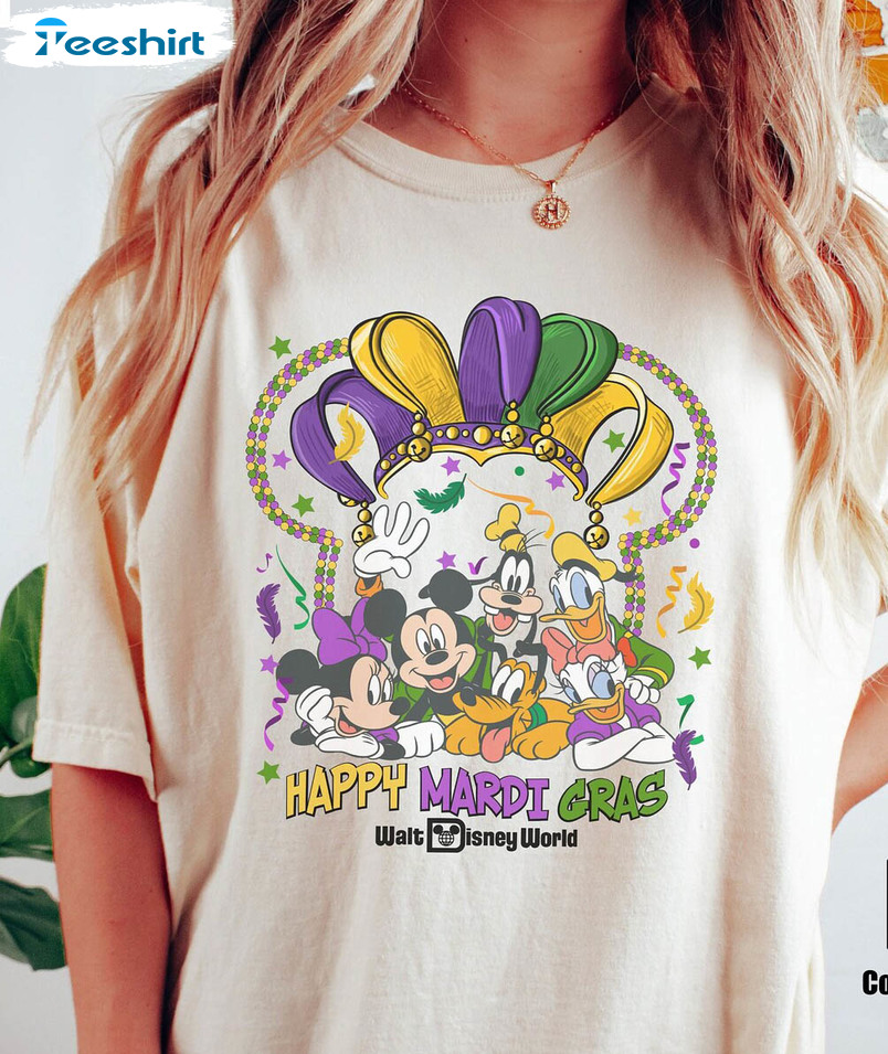 Mickey Mouse Mardi Gras Shirt, Carnival Party Crewneck Short Sleeve