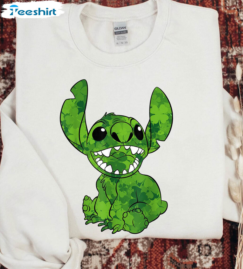 Cute Stitch Clover Leaf Shirt, Irish Shamrock Tee Tops Short Sleeve