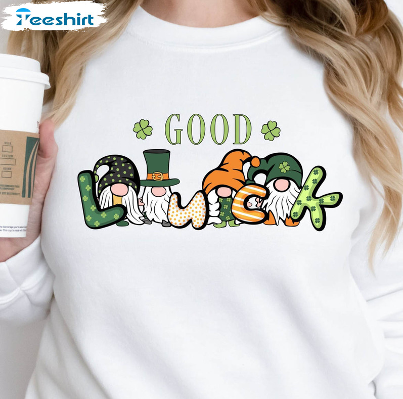 Good Luck Gnomes Shirt, St Patricks Day Gnome Long Sleeve Tee Tops