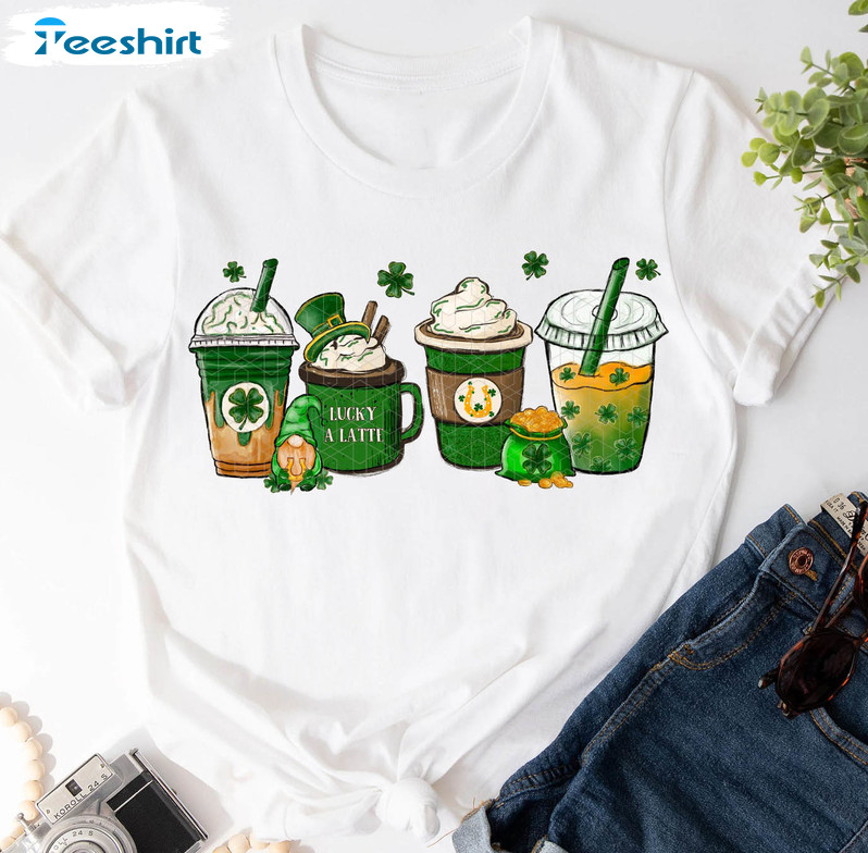 A Lucky Latte Shirt , St Patricks Day Coffee Long Sleeve Unisex T-shirt