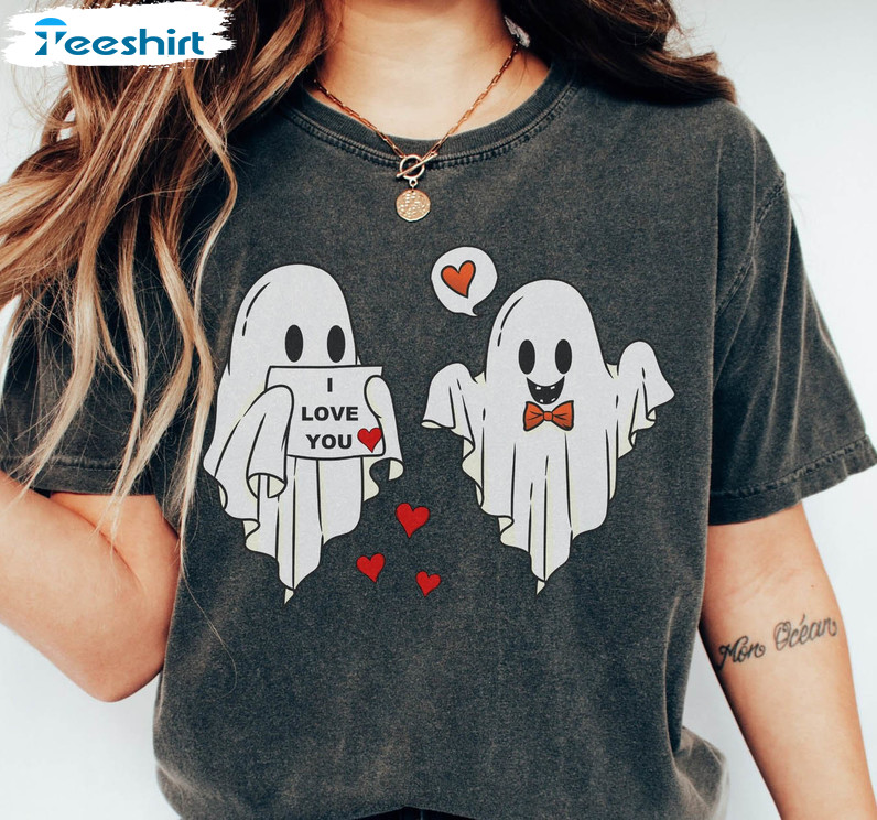 Valentine Ghost Shirt, Valentines Day Couples Long Sleeve Unisex Hoodie