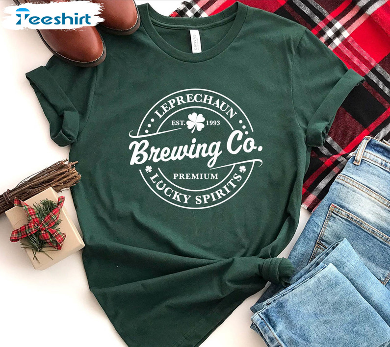 Leprechaun Brewing Co Vintage Shirt, St Patricks Day Short Sleeve Crewneck