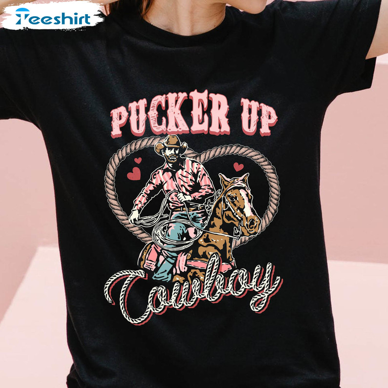 Pucker Up Cowboy Vintage Shirt, Western Valentines Day Long Sleeve Unisex Hoodie