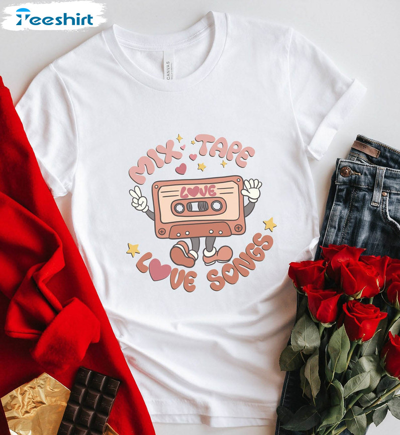 Mix Tape Love Song Shirt, Valentines Day Song Cassette Long Sleeve Unisex Hoodie