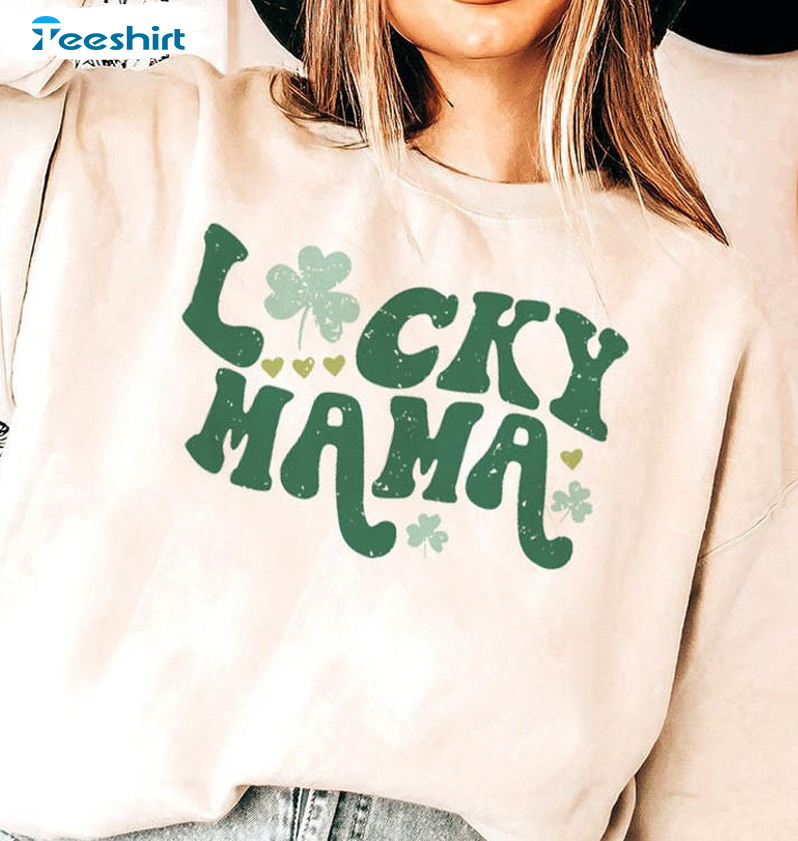 St Patricks Day Sweatshirt , Retro Lucky Mama Unisex T-shirt Short Sleeve