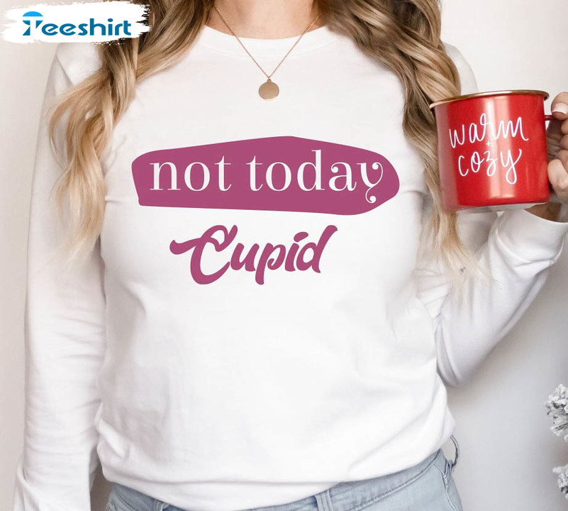 Not Today Cupid Sweatshirt, Funny Valentines Day Unisex Hoodie Short Sleeve