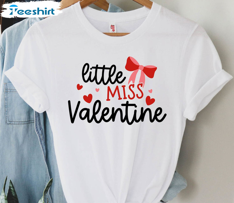 Little Miss Valentine Shirt, Miss Valentine Ribbon Crewneck Short Sleeve