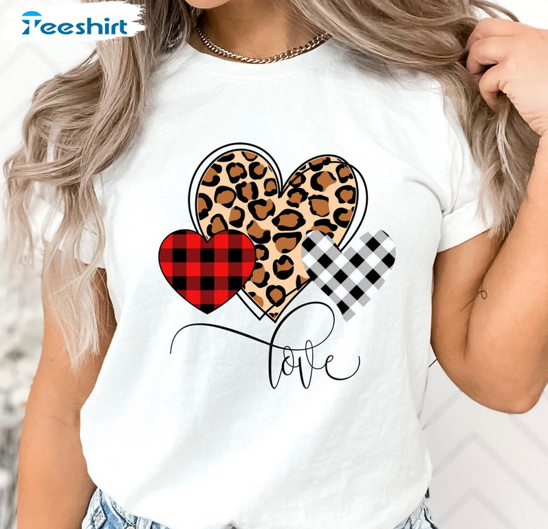 Leopard Heart Shirt, Buffalo Plaid Valentines Day Unisex T-shirt Unisex Hoodie