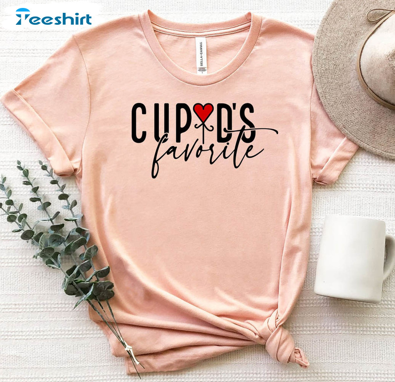 Cupid's Favorite Teacher Valentine Shirt, Valentines Vibes Short Sleeve Crewneck