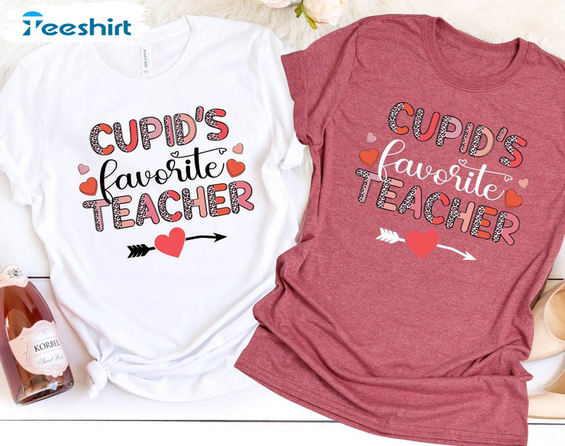 Cupid's Favorite Teacher Vintage Sweatshirt, Teacher Thanksving Short Sleeve Sweater