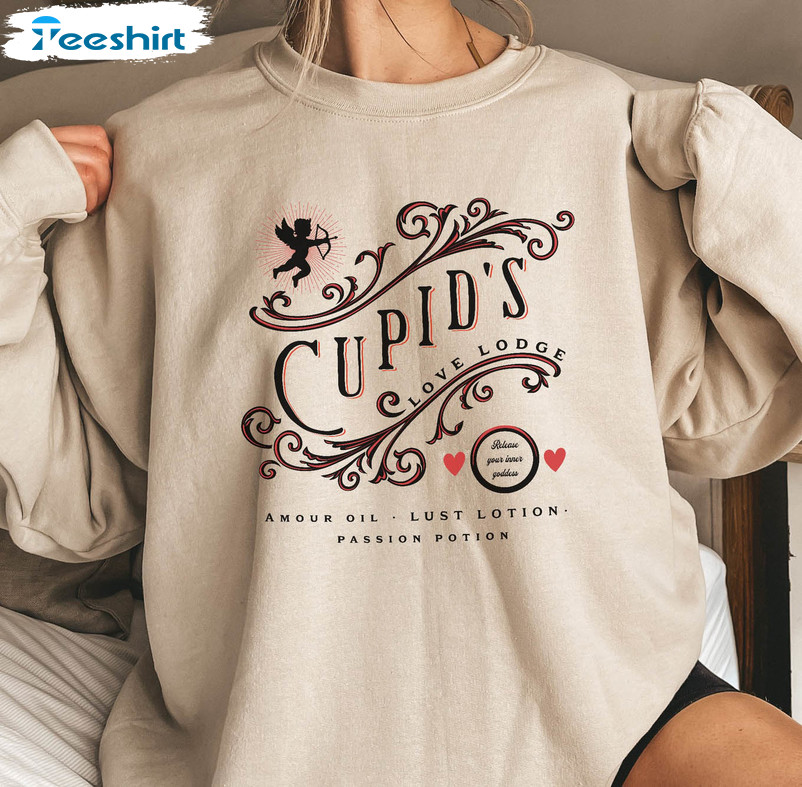 Cupids Love Lodge Honeymoon Shirt, Valentine Day Couples Crewneck Unisex Hoodie