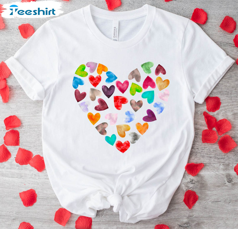 Watercolor Heart Sweatshirt, Heart Printed Sweatshirt, Best Valentines Day  Sweatshirt, Rainbow Hearts Sweatshirt, Valentines Day Apparel, Gift for