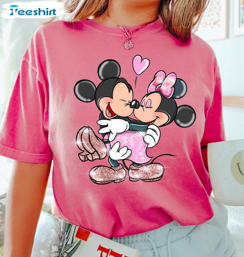 Mickey And Minnie Valentines Shirt , Cute Matching Short Sleeve Unisex T-shirt