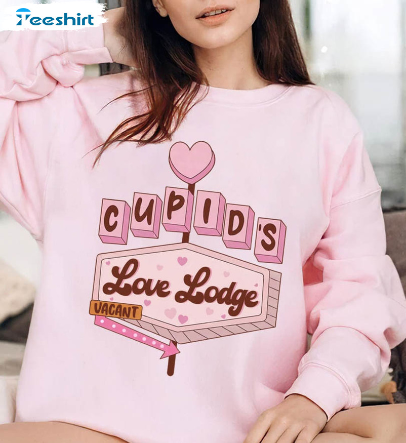 Cupids Love Lodge Sweatshirt , Cute Valentine Unisex Hoodie Short Sleeve