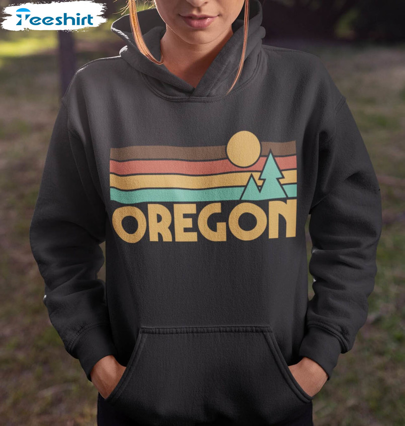 Oregon Sweatshirt, Retro Mountain Nature Unisex T-shirt Short Sleeve