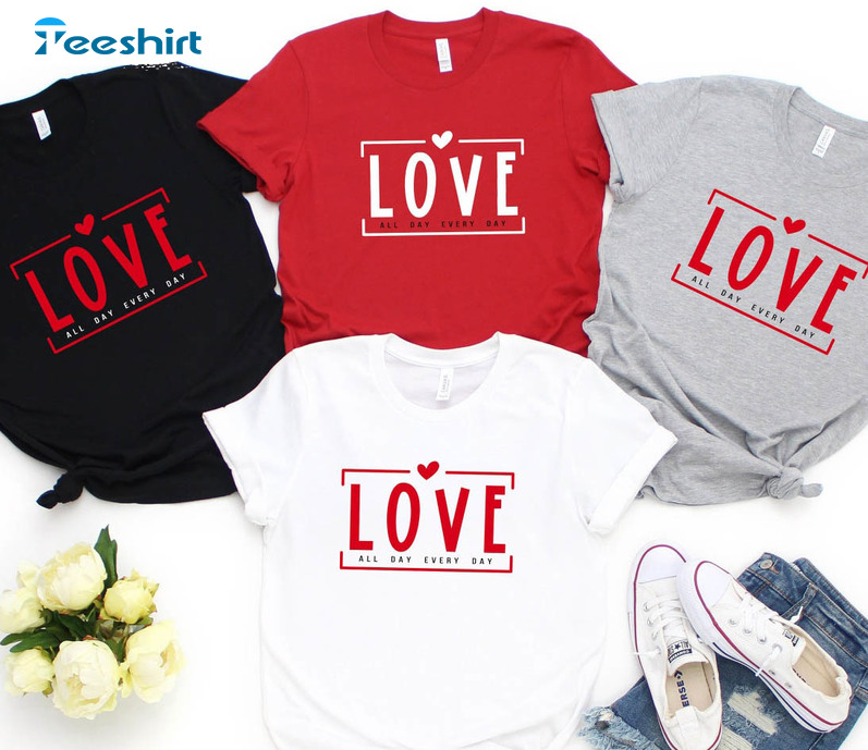 Love All Day Every Day Vintage Shirt, Retro Cute Love Unisex Hoodie Long Sleeve