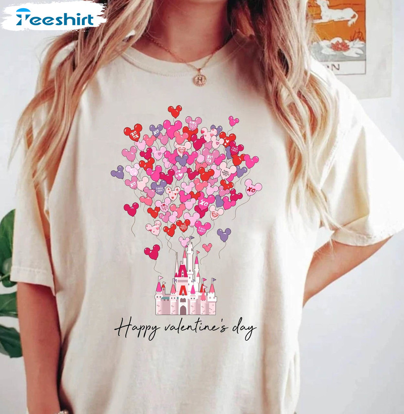 Happy Valentine's Day Balloon Shirt, Disney Castle Hoodie Unisex T-shirt