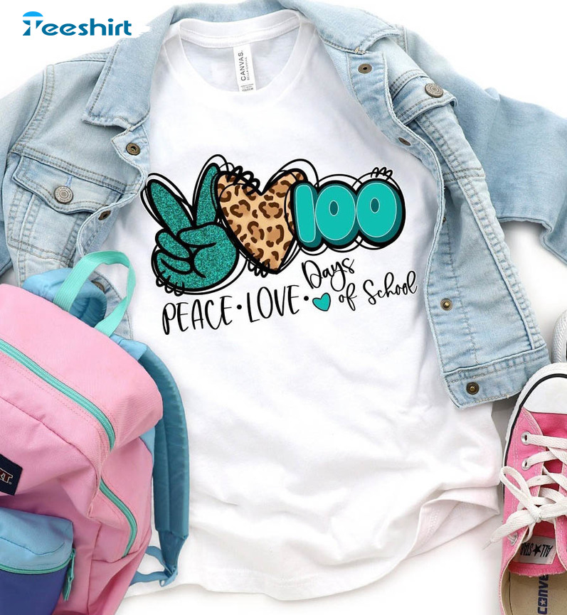 100 Days Of School Peace Love Shirt, Teacher Appreciation Short Sleeve Sweater