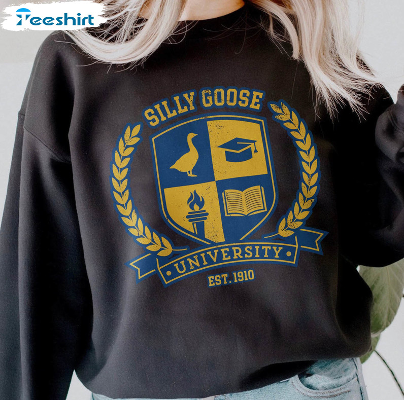 Silly Goose University Sweatshirt, Goose Academy Vintage Long Sleeve Unisex Hoodie